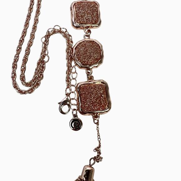Necklace And Earrings Set Long Rose Gold Glitter Drop Pendant Tassel C 1946 - Picture 3 of 16